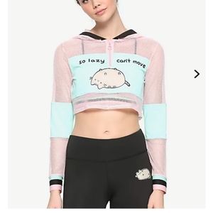 Pusheen So Lazy Mesh Cropped Hoodie